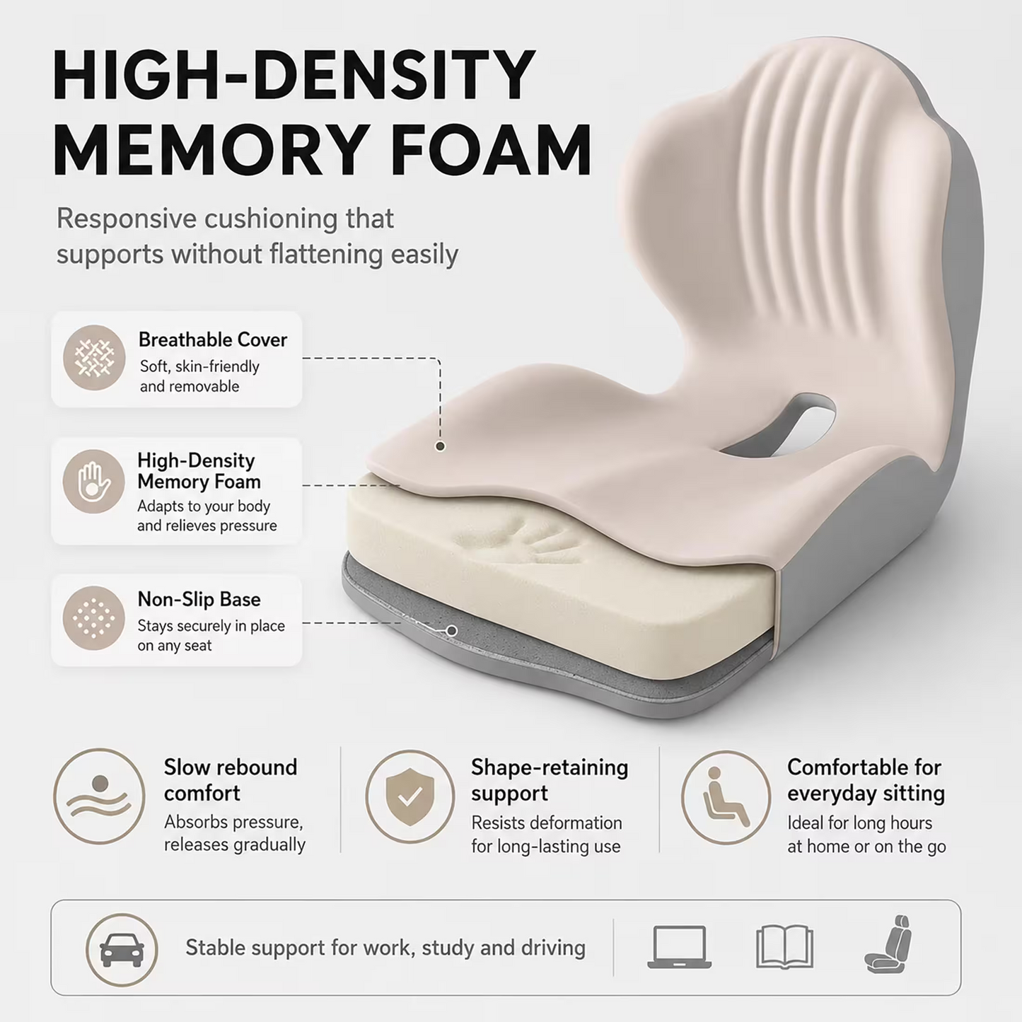 Ergonomic Memory Foam Seat Cushion with Lumbar Support