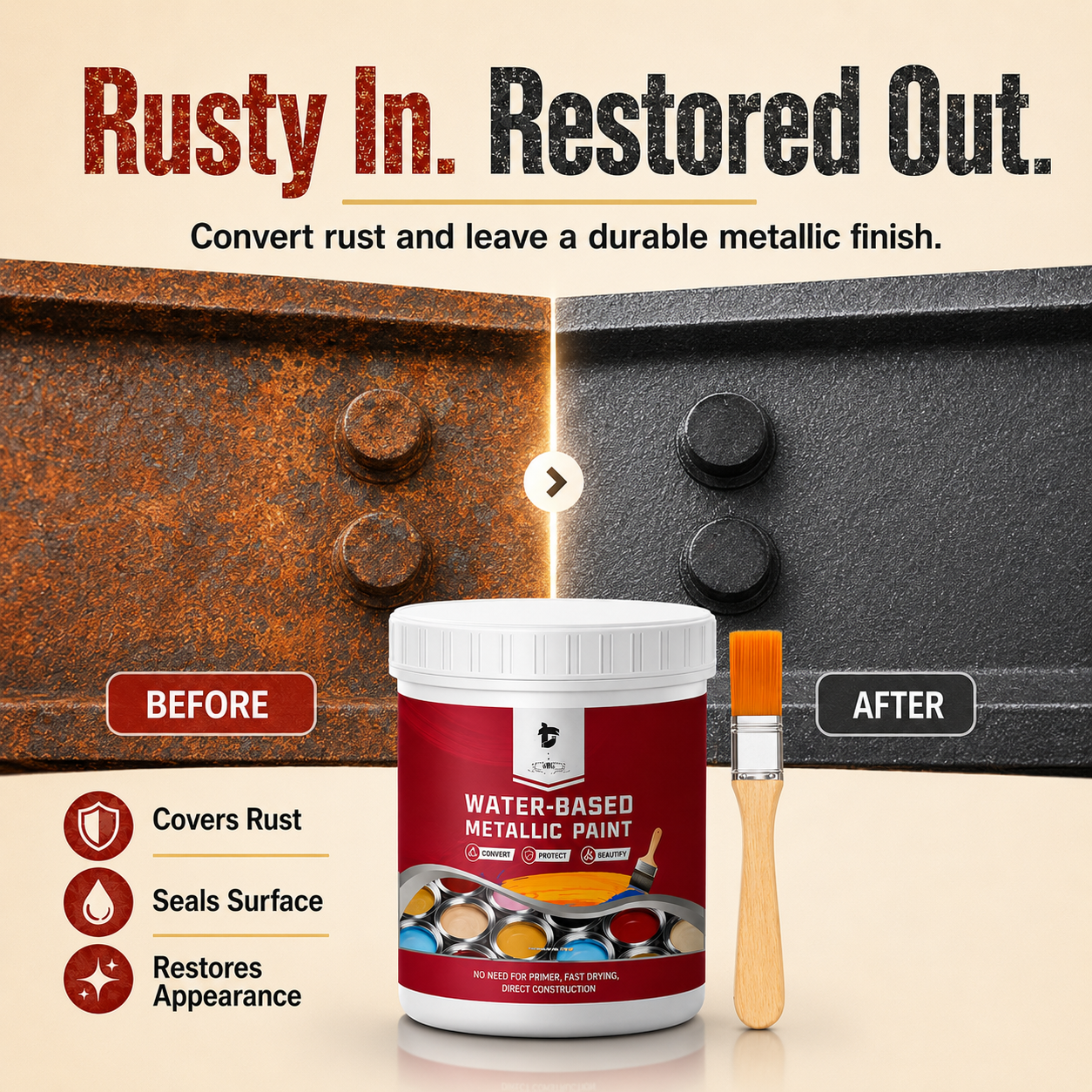 Water-Based Rust Converter Metallic Paint Kit - White