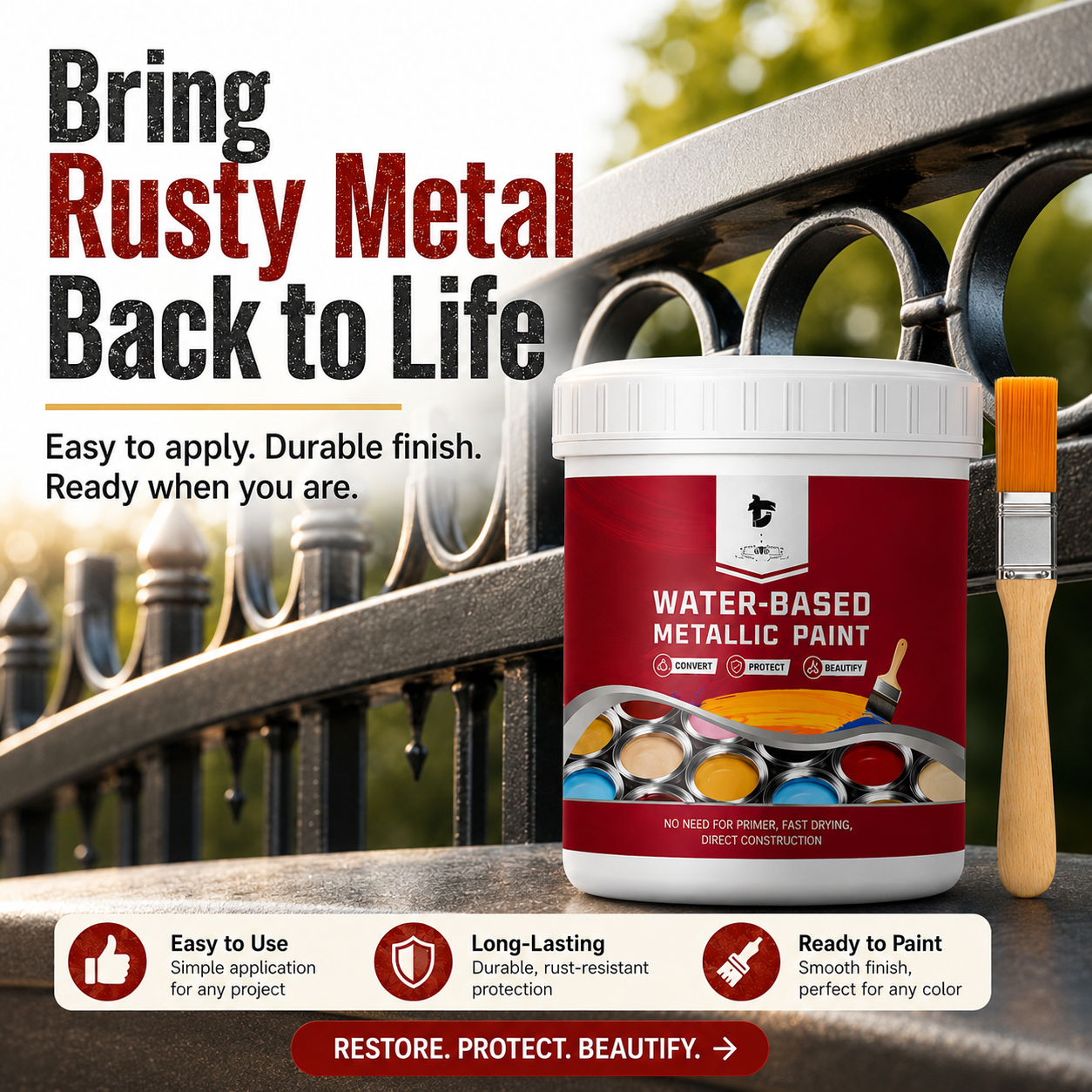 Water-Based Rust Converter Metallic Paint Kit - Black